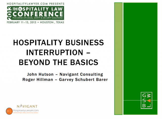 Picture of a power point presentation from the Hospitality Law Conference.