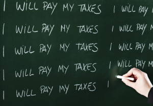 "I will pay my taxes" chalkboard