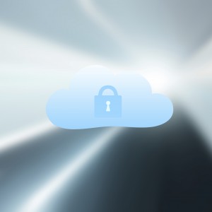 Concept soft blue colored cloud with locked padlock